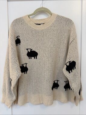 Margaret O'Leary Cream and Black Textured Knit Sheep Sweater